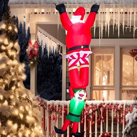 ⭐8 FT Hanging Inflatables Climbing Santa with Falling Elf Christmas Decoration - Picture 1 of 7